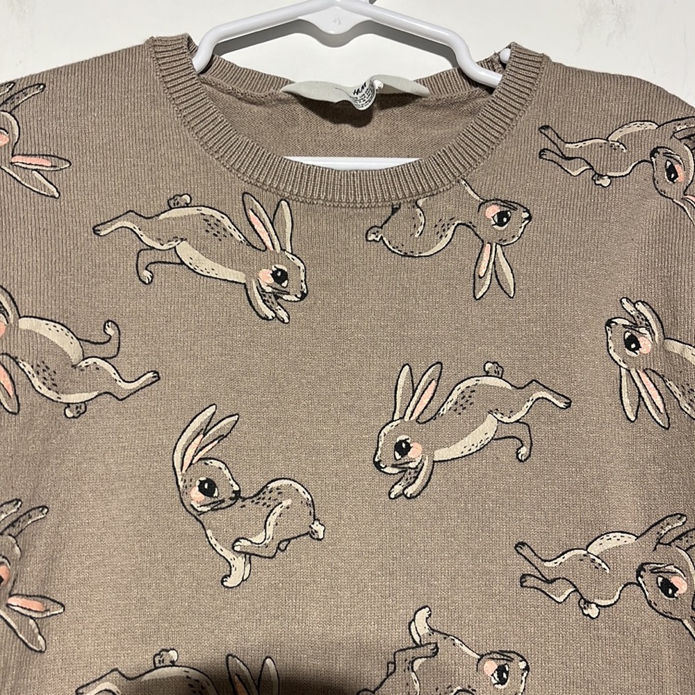 H&M Kid’s Beige Tan Bunny Rabbit Ribbed Detail Pullover Sweater Size 6X/7 - Picture 2 of 8